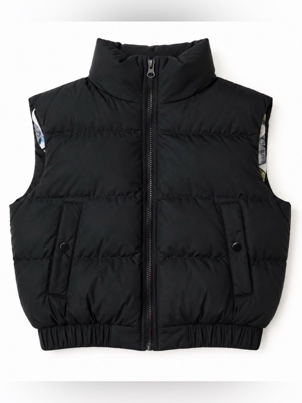 POSH Designs Black Cropped Puffer Vest Smiley Face Lining Women’s Small
